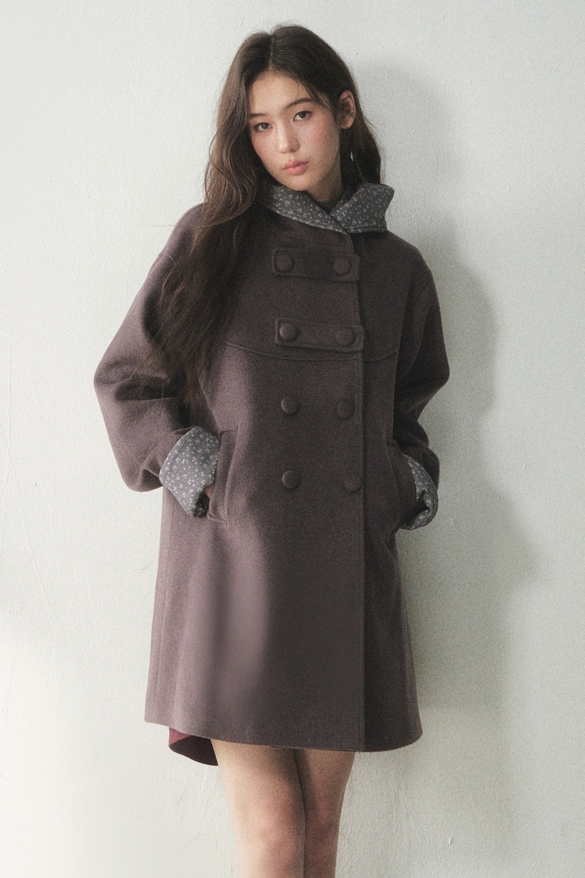 Double-Breasted Woolen Hooded Coat