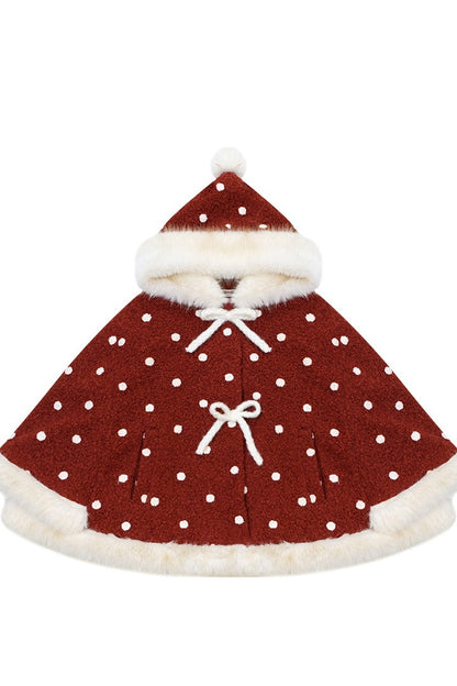 Red Polka Dot Plush Hooded Cloak