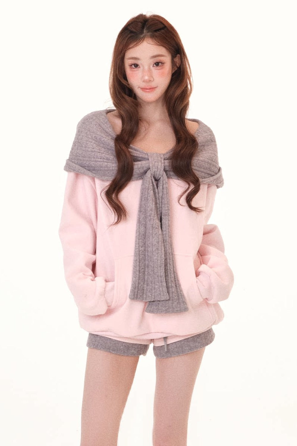 Loose Hooded Sweatshirt and Shorts Set-Up