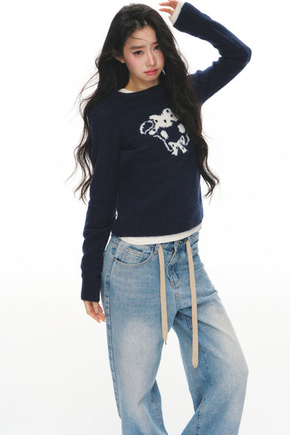 Navy Wool Jacquard Top and Pants Set-Up