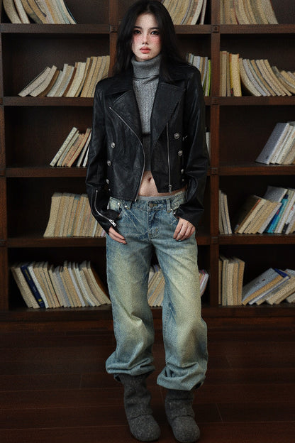 Classic Short Black Leather Jacket