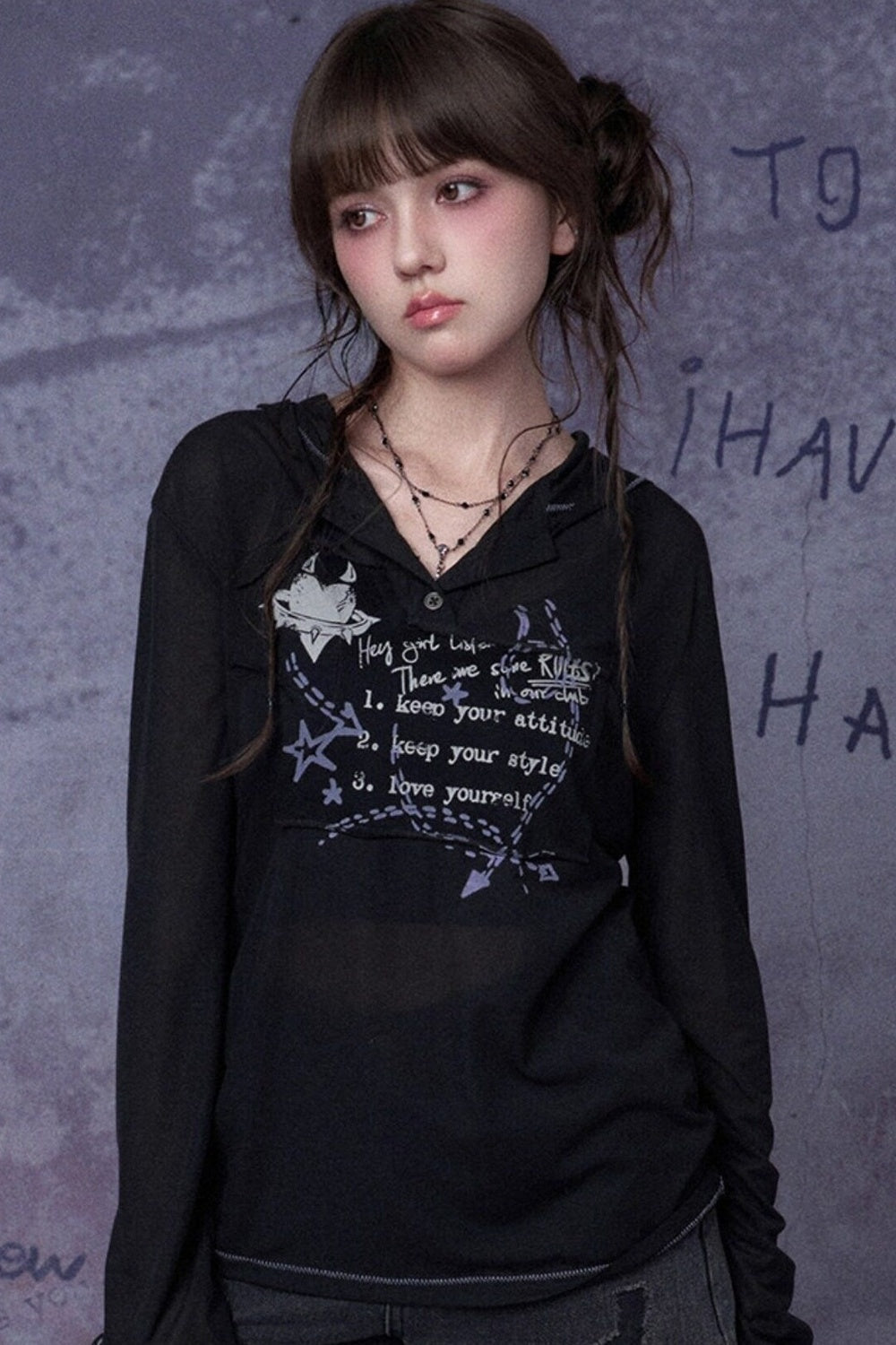 Street Graffiti Mesh Hooded Top