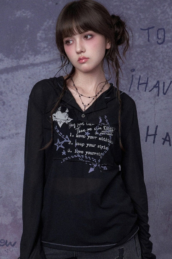Street Graffiti Mesh Hooded Top