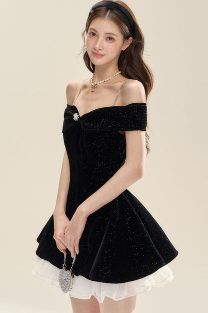 Puff Diamond Galaxy Velvet Dress Set-Up