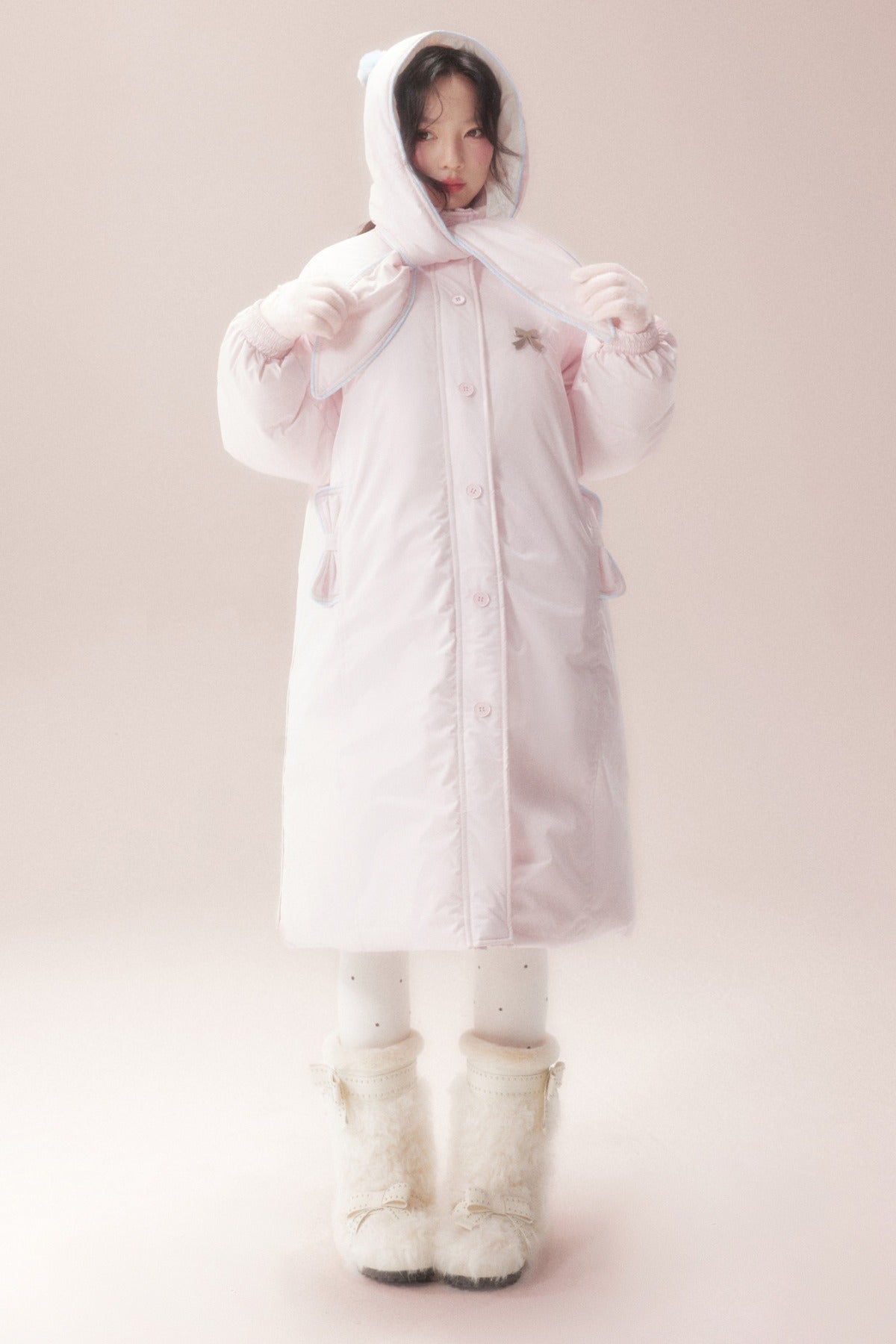Cute Fur Ball Scarf Hat Long White Duck Down Jacket
