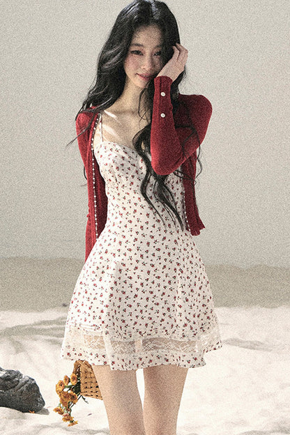 One-Shoulder Rose Lace Dress Set-Up