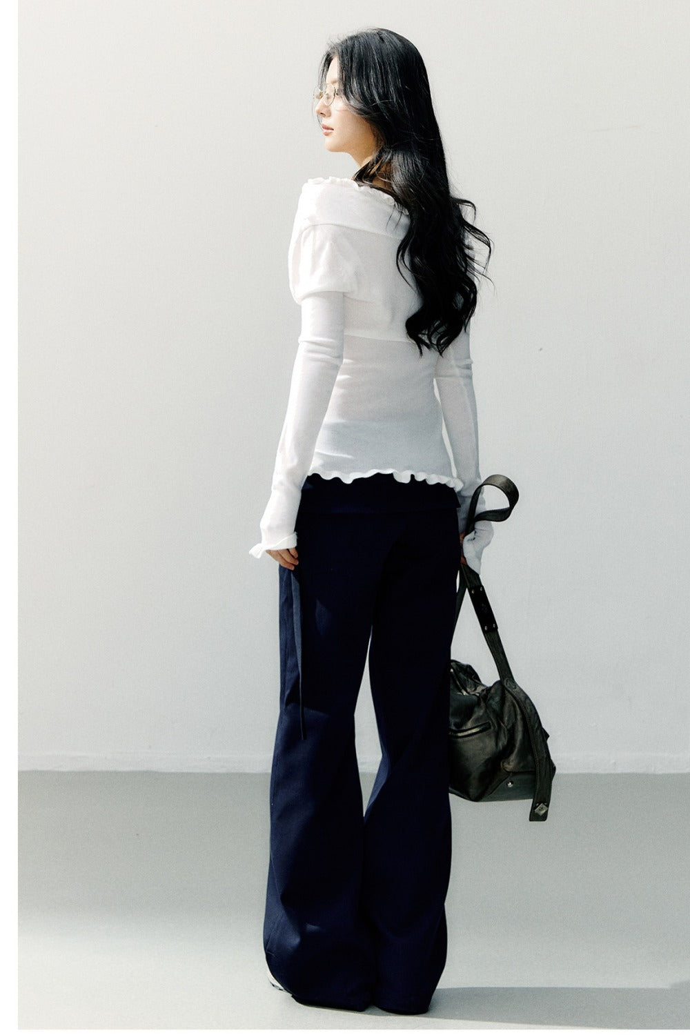 Ruffle-Trimmed Off-Shoulder Knit Top