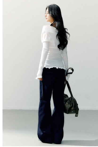 Ruffle-Trimmed Off-Shoulder Knit Top