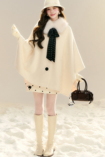 Miu 스타일 물방울무늬 케이프