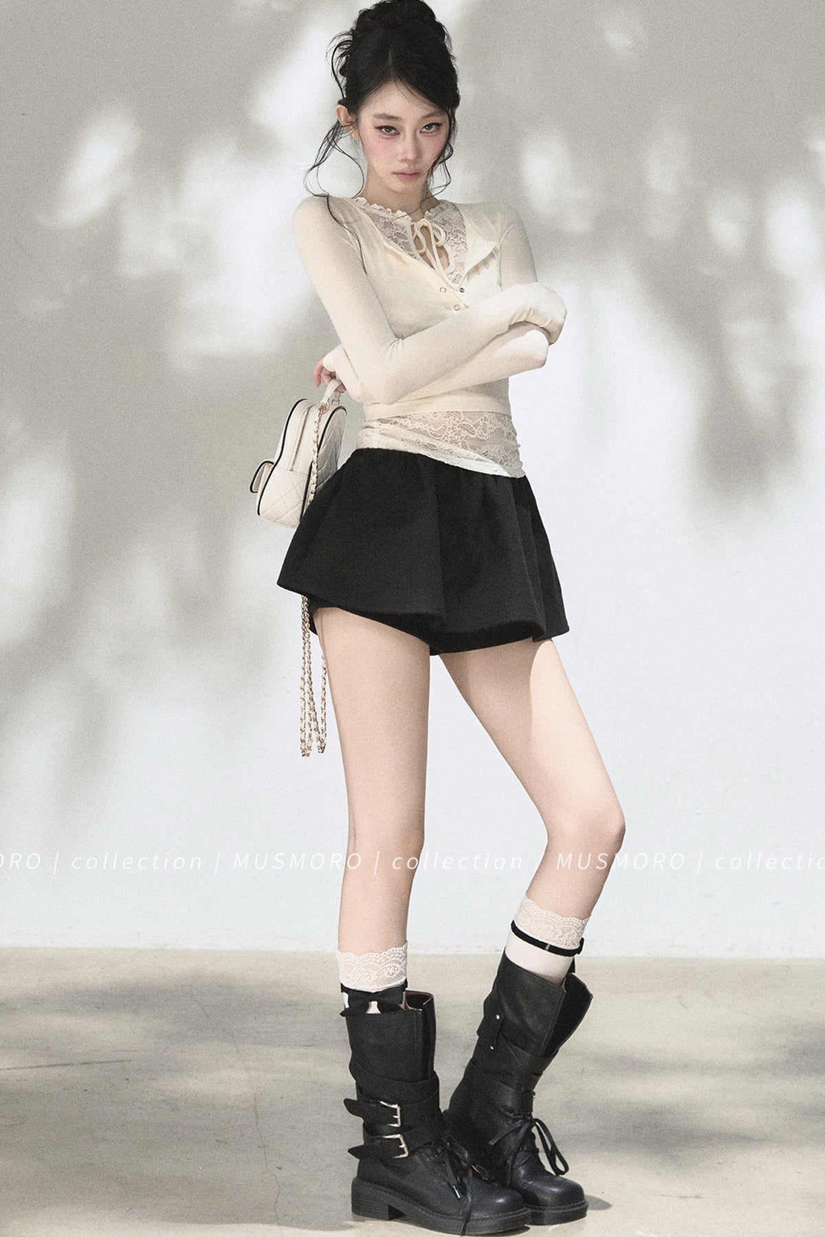 Layered-Look Lace Knit Top