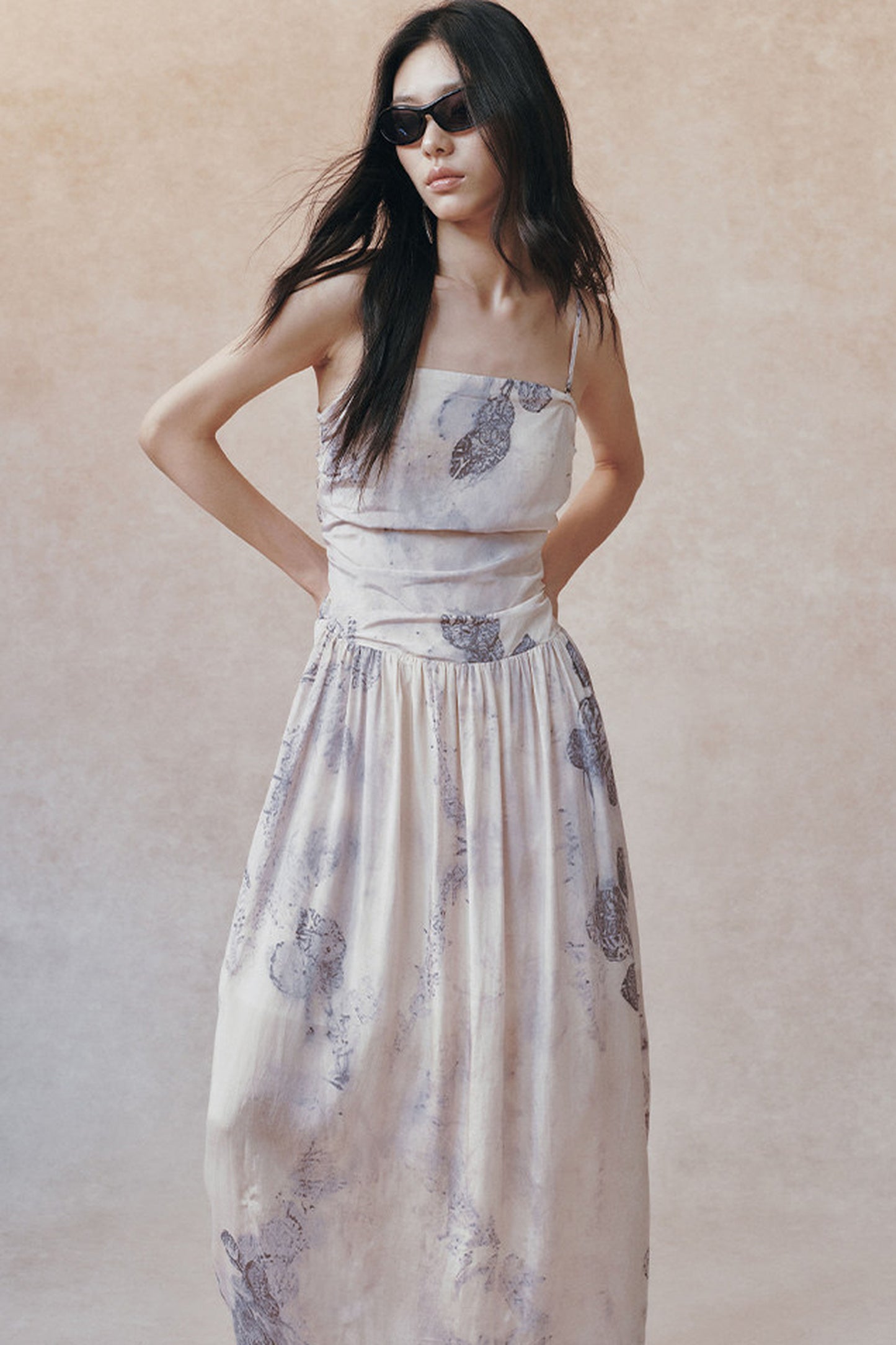 Ink Wash Plant Print Ribbon Dress