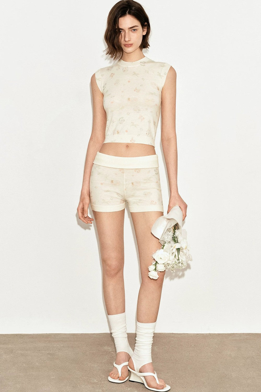 Französisches Retro-Strick-Camisole-Top mit Blumenmuster