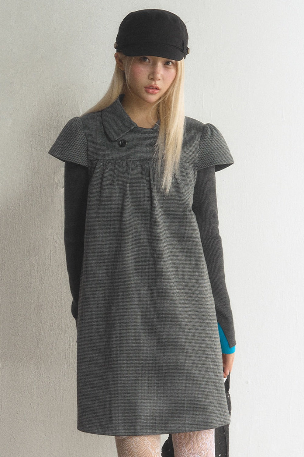 Houndstooth Doll Collar Woolen Dress
