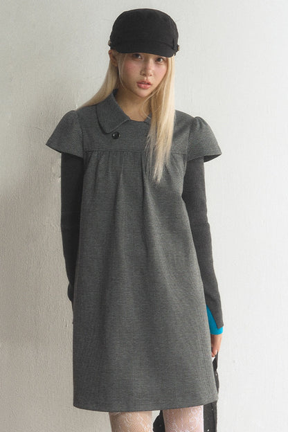 Houndstooth Doll Collar Woolen Dress