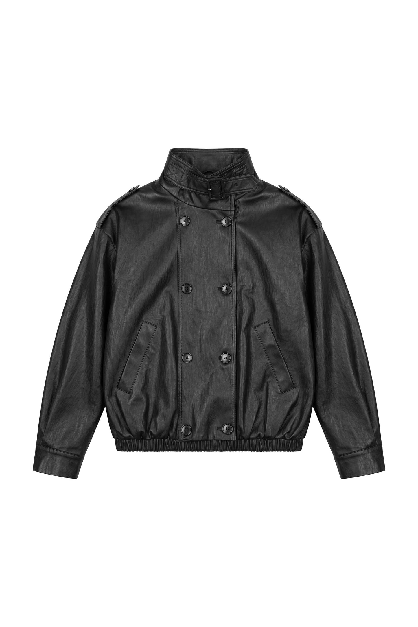 Set aus Lederjacke in Knospenform und gestuftem Leopardenrock