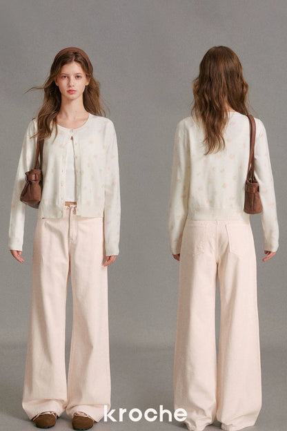 Long-Sleeved Hand-Painted Rose Cardigan