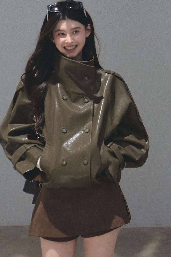 Knight-Style Oil-Waxed Leather Trench Jacket
