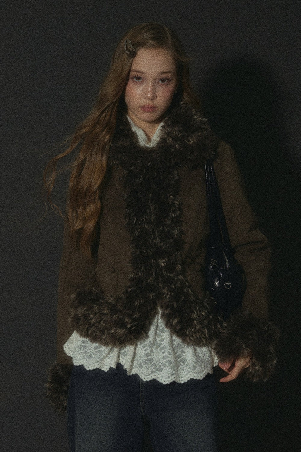 Faux Suede Short Fuzzy Collar Jacket