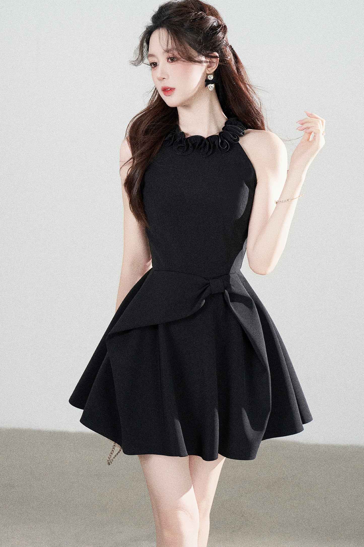Black Halter A-Line Dress