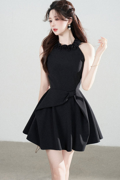 Black Halter A-Line Dress