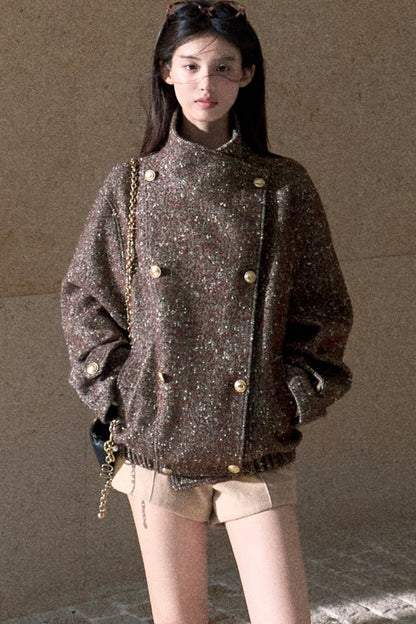 Textured Wool Blend Double-Breasted Jacket
