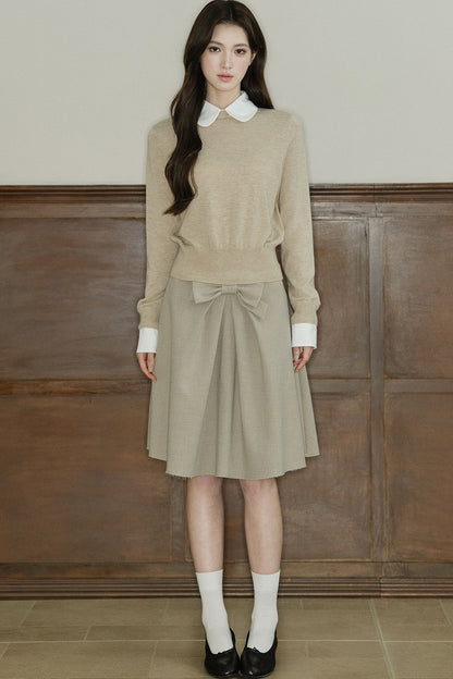 Mid-Waist Bow A-Line Frayed Skirt