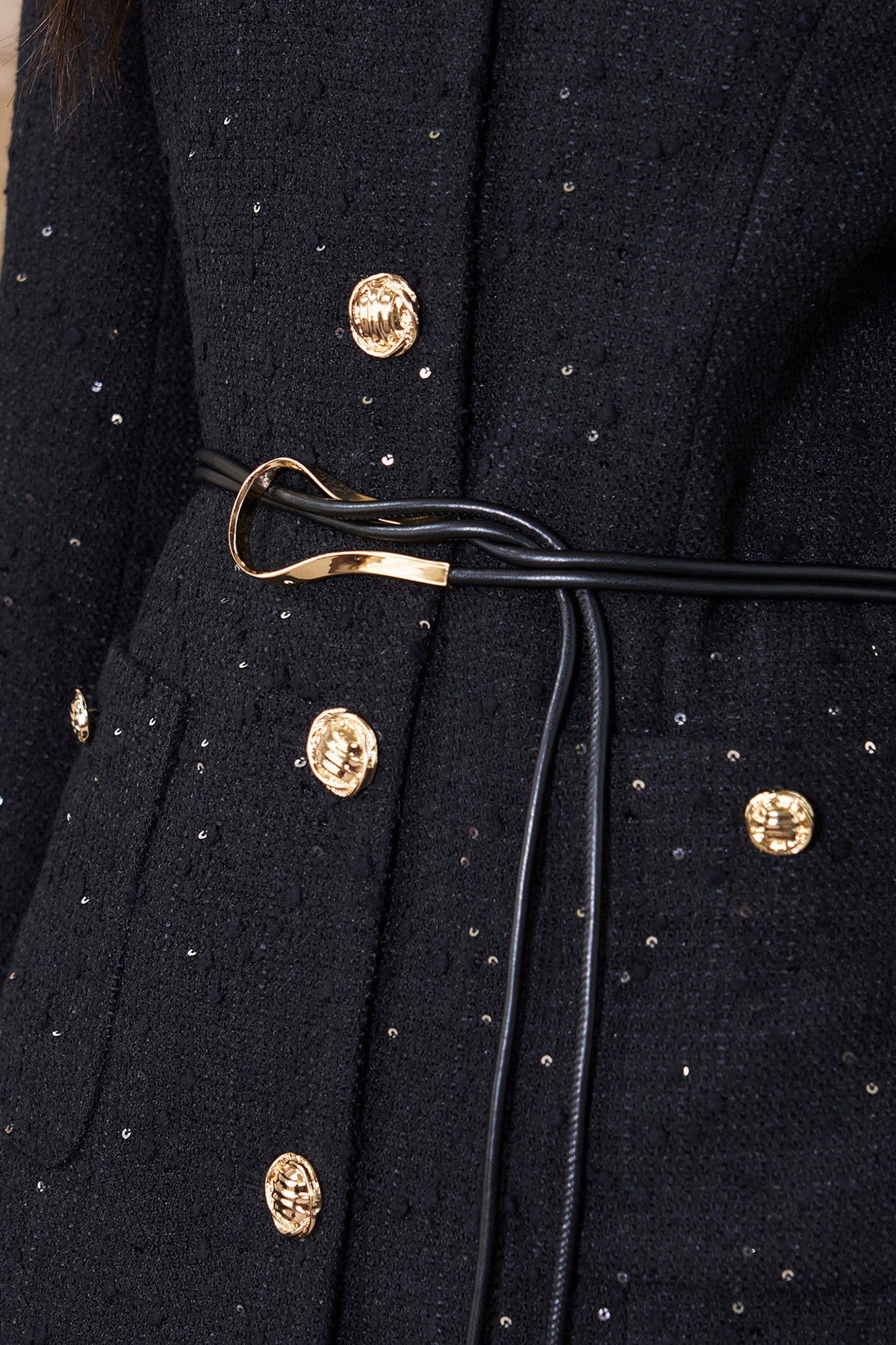 Black Sequin Waist-Cinching Jacket