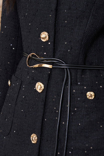 Black Sequin Waist-Cinching Jacket