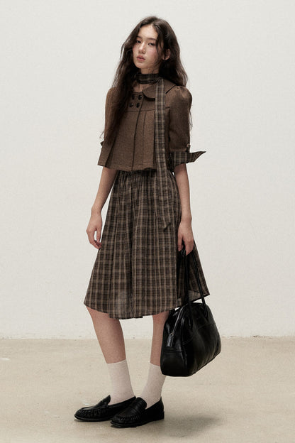 Diagonal Placket Plaid Ribbon Dress