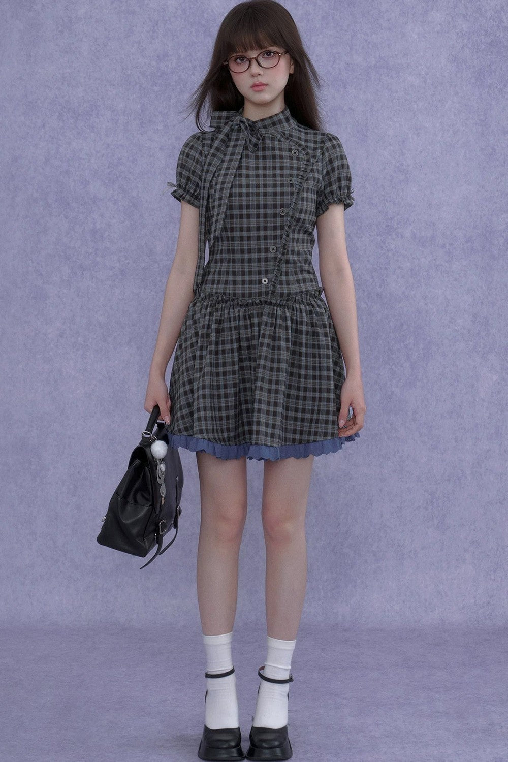 Retro Plaid Bow Dress