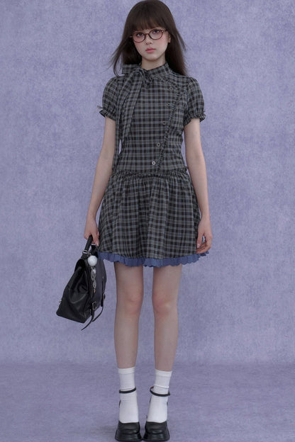 Retro Plaid Bow Dress