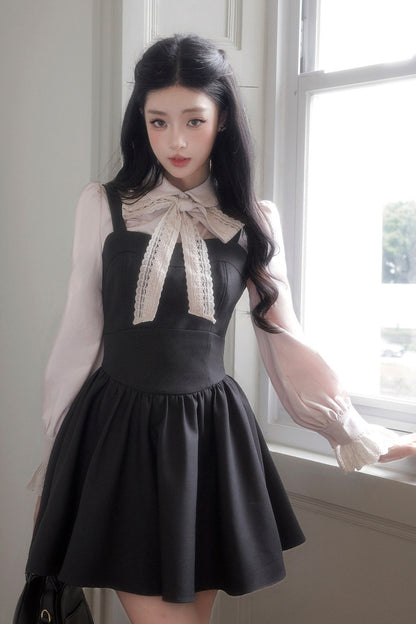 Bow Tie Shirt and A-Line Dress Set-Up