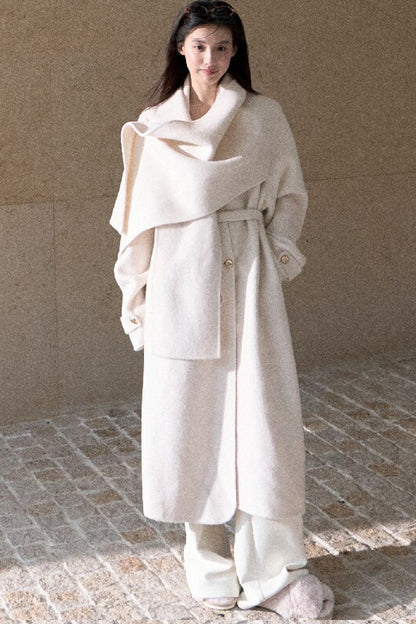Double-Sided Wool Scarf Collar Coat