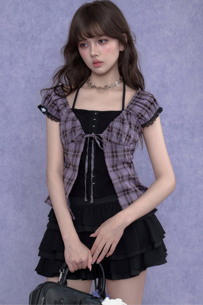 Plaid Halter Neck Top Set-Up