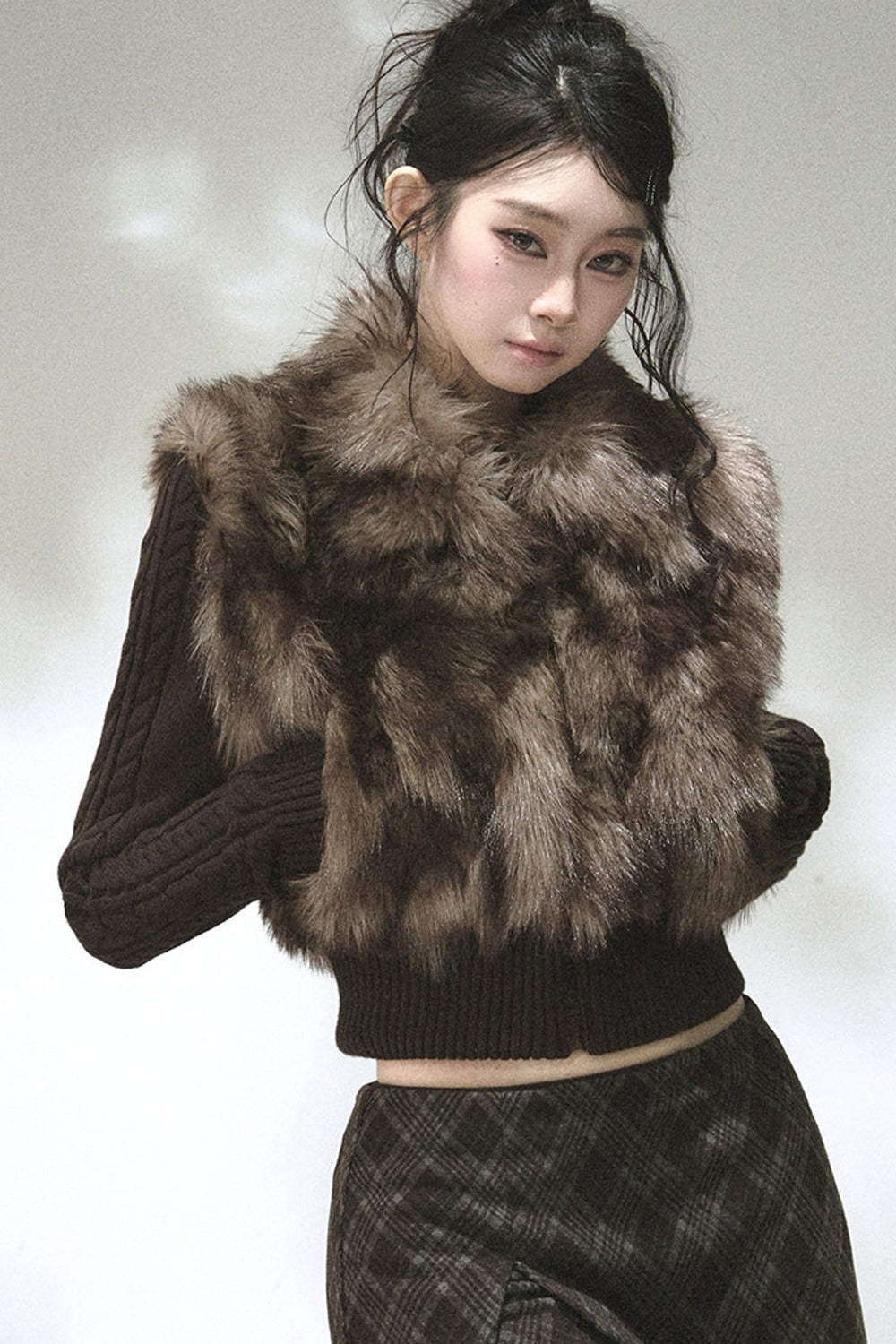 Eco-Friendly Gradient Faux Fur Knitted Jacket