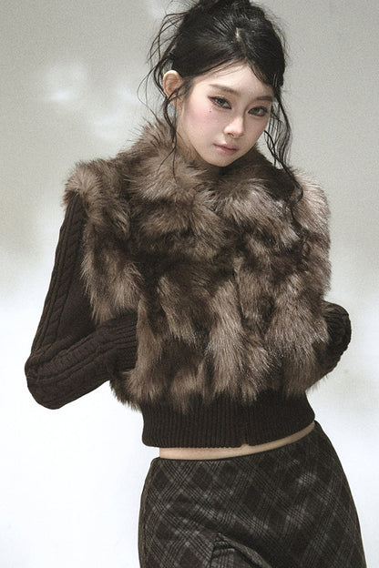Eco-Friendly Gradient Faux Fur Knitted Jacket