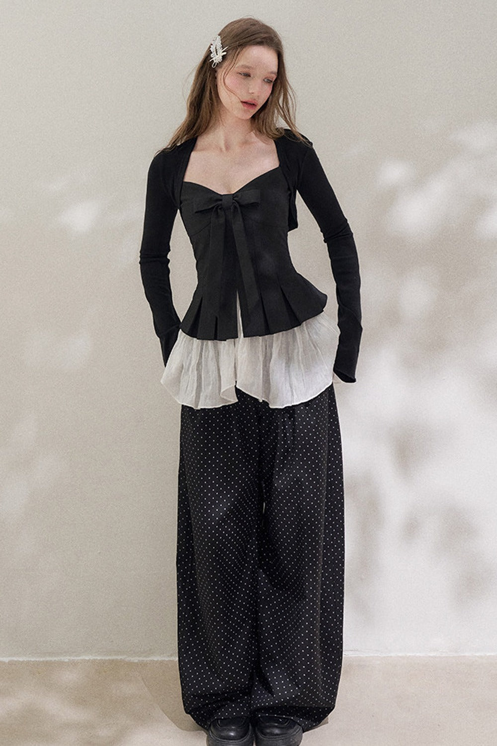 High-Waisted Polka Dot Wide-Leg Pants