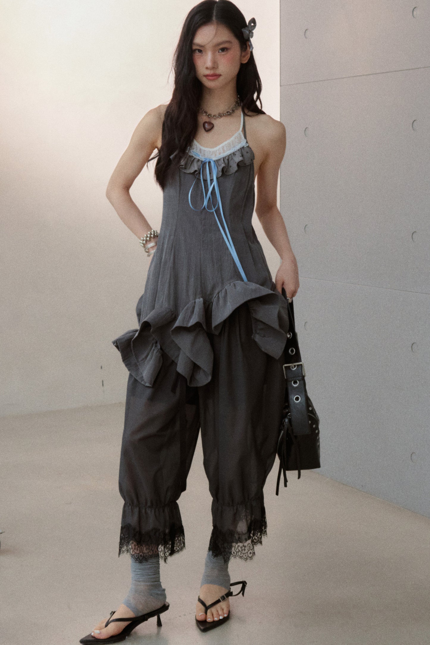 Ruffled Contrast Strap Suspender Top