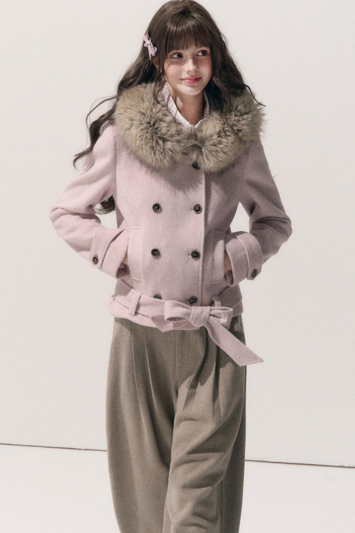 Double-Breasted Hooded Wool Jacket