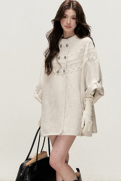 Double-Breasted Cape Design Cardigan