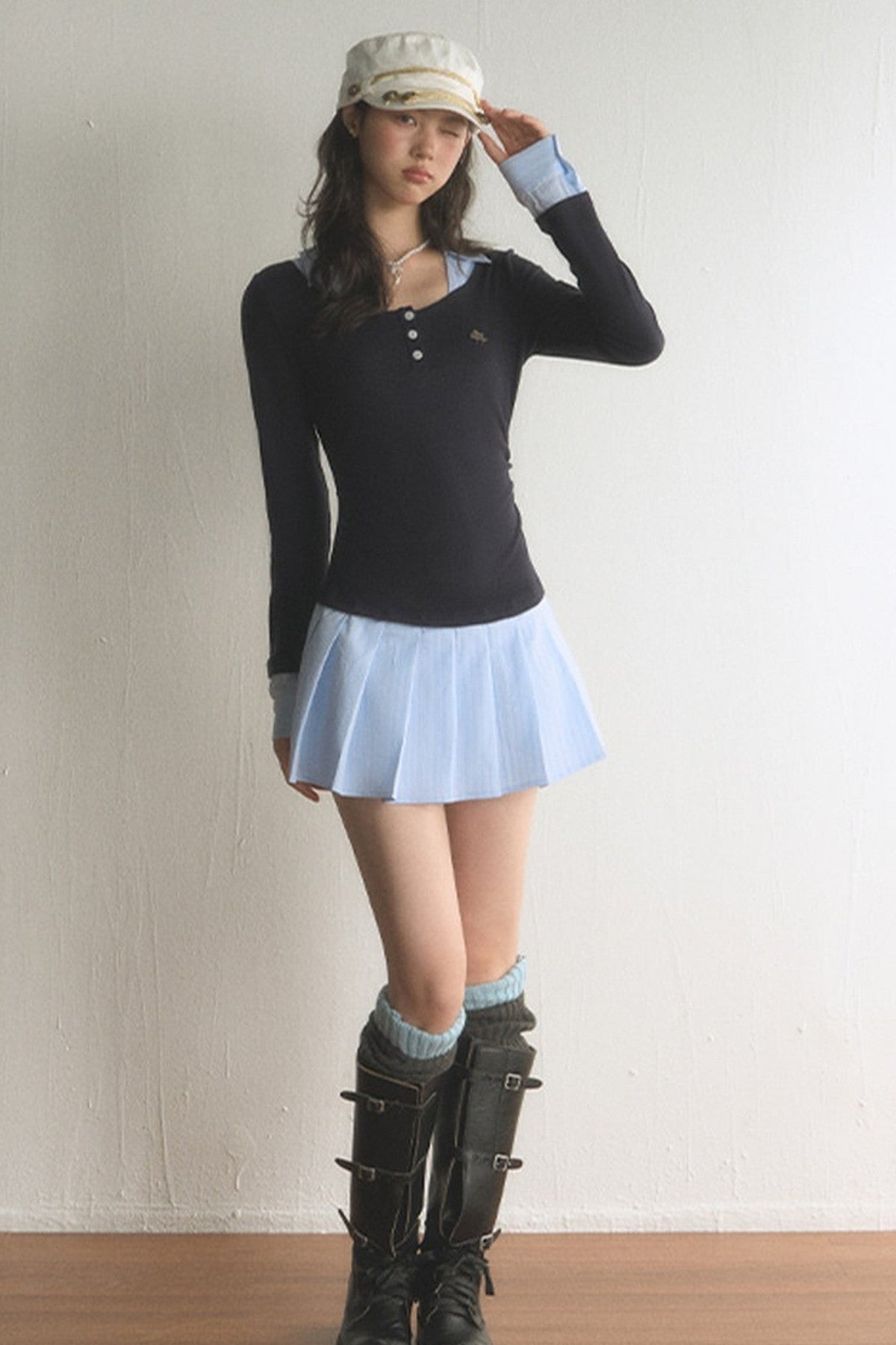 Preppy Henley Pleated Dress