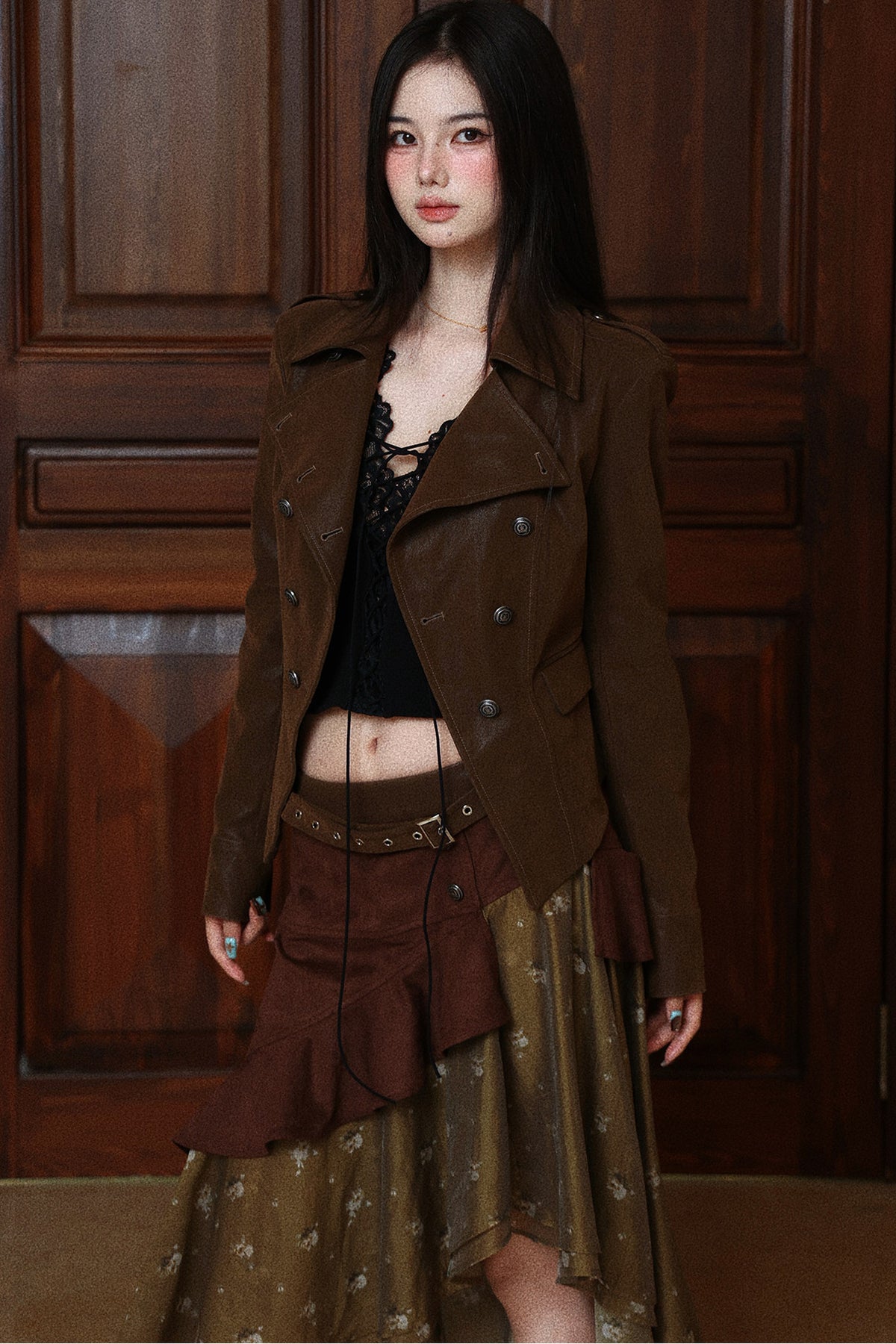 Textured Long-Sleeve Leather Jacket