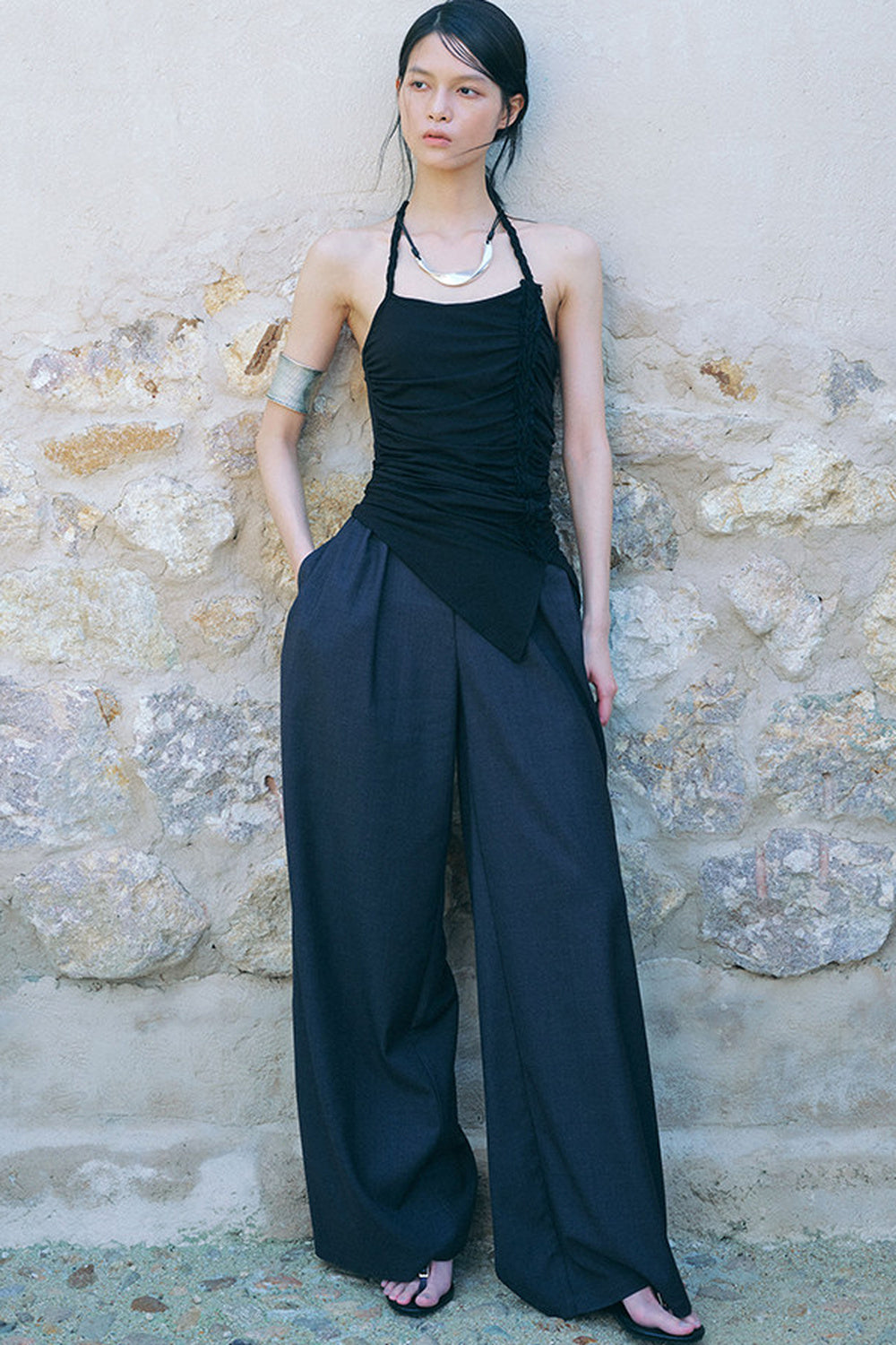 Ruched Side Tie Halter Camisole
