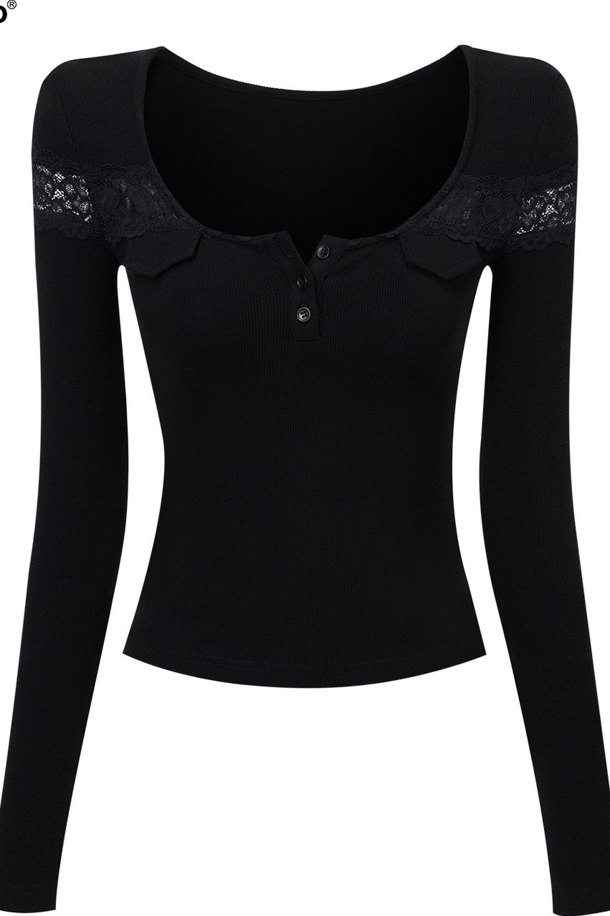Geripptes Langarm-T-Shirt mit Spitze