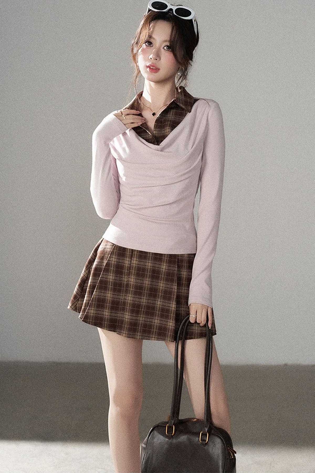 Plaid Knit Top and Skirt Set-Up