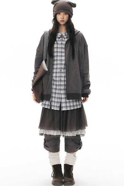 Reversible Striped Hooded Knit Cardigan