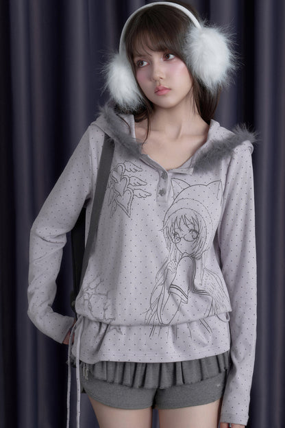 Gray Purple Printed Hoodie