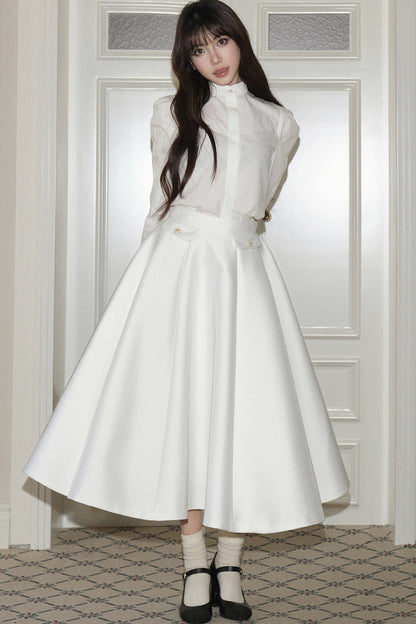 High-Waisted Pleated Mid-Length Skirt