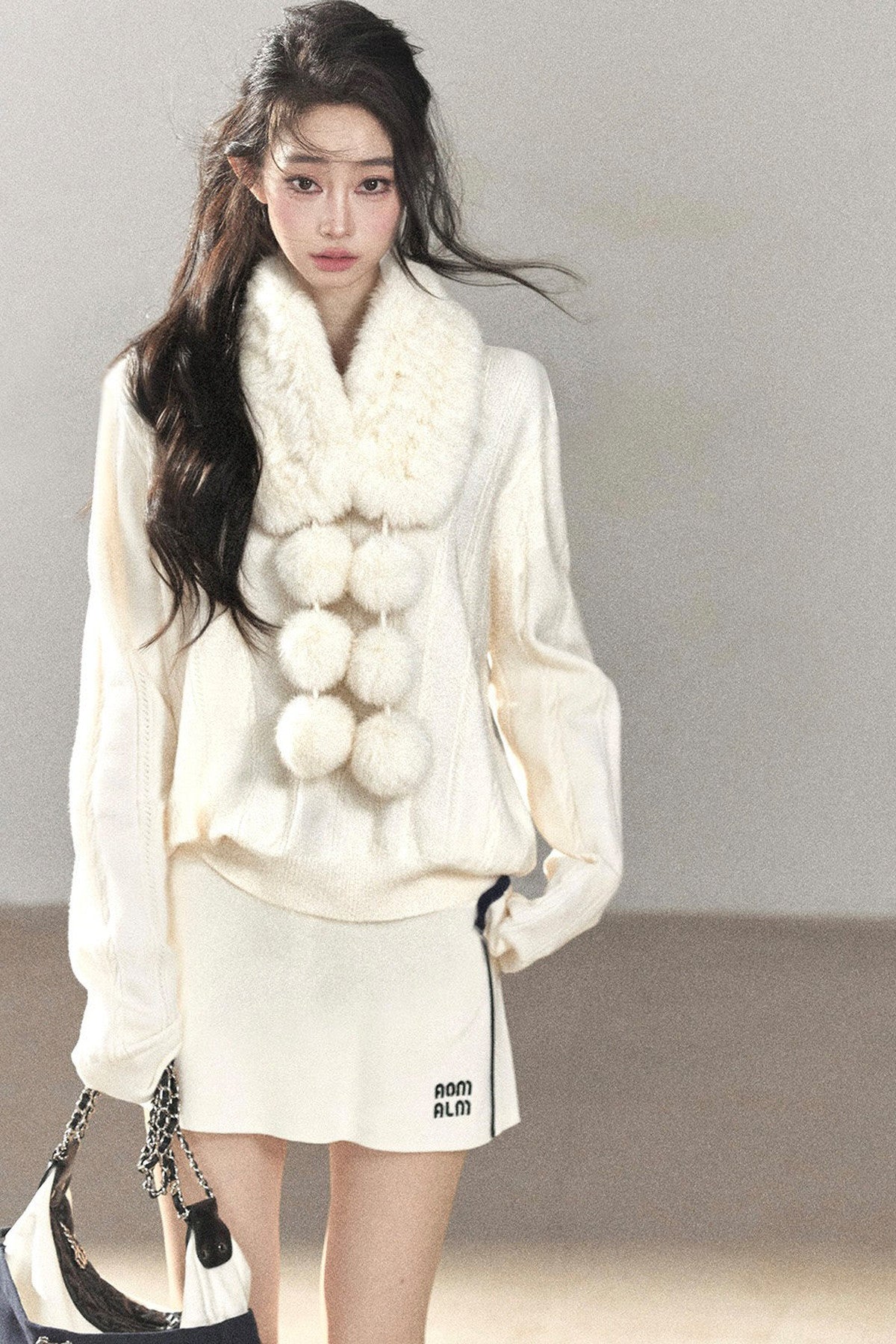 Fluffy Pom-Pom Eco-Fur Scarf