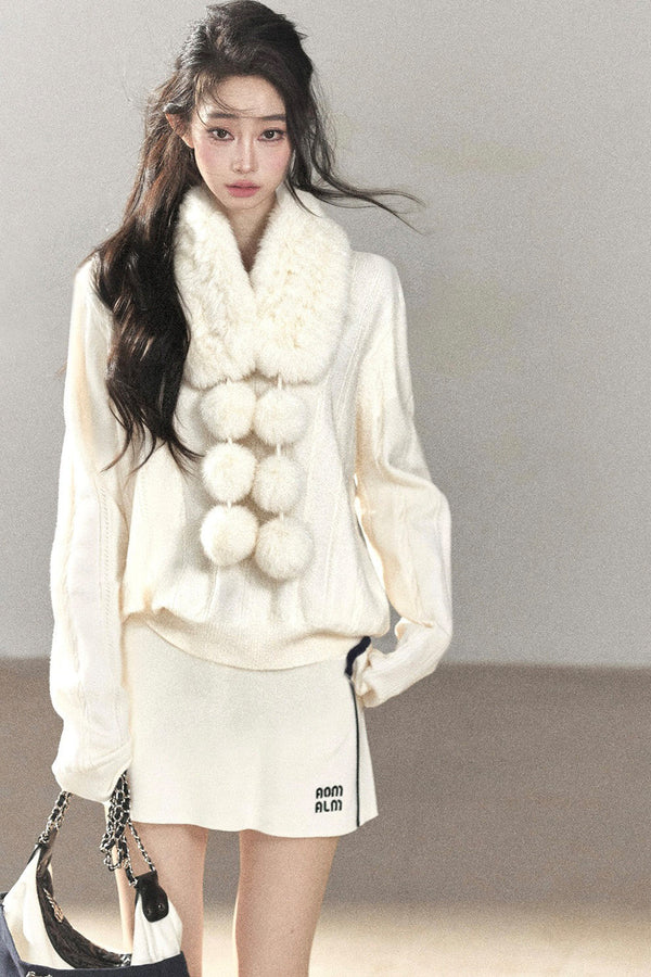 Fluffy Pom-Pom Eco-Fur Scarf